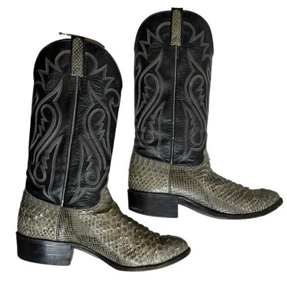 J Chisholm Snakeskin Leather Python Cowboy Boots Men's Sz 10 EE Leather Lined - Picture 16 of 16